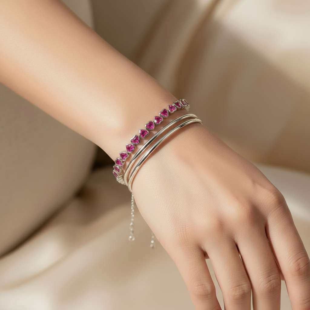 Amore Frame Tennis Bracelet – Vivid Pink Sapphire
