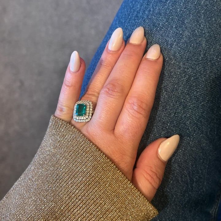 Nexus Double Halo Ring – Teal Blue Spinel