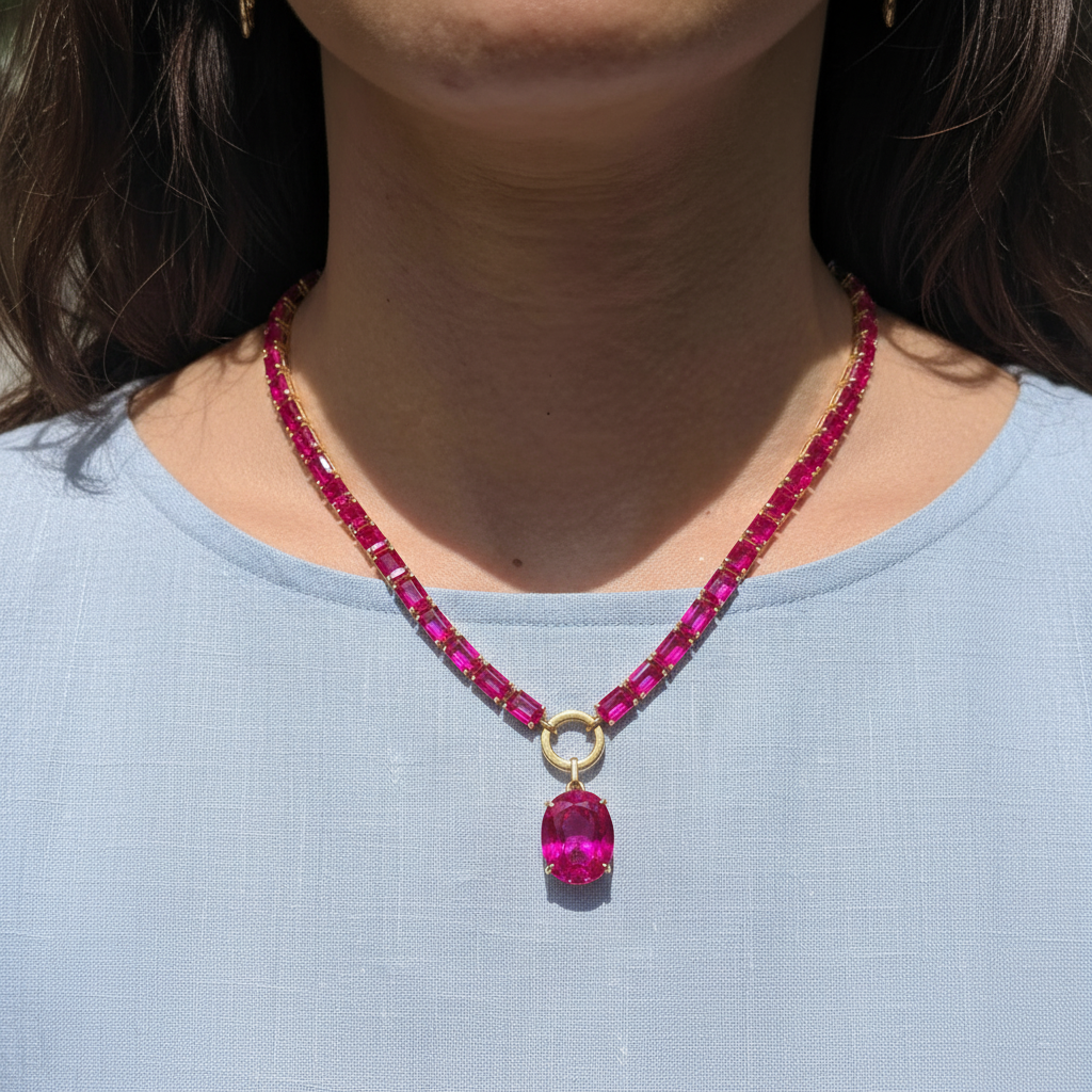 Nexus Tennis Necklace – Vivid Pink Sapphire