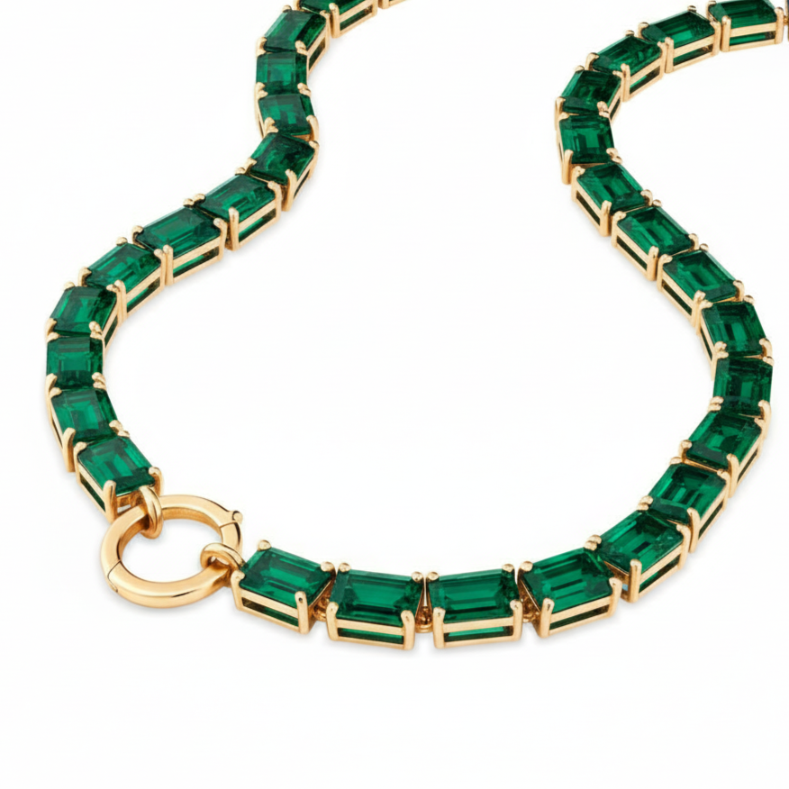 40ct Zambian Emerald Tennis Necklace | Gold | Atlas Carré – ATLAS