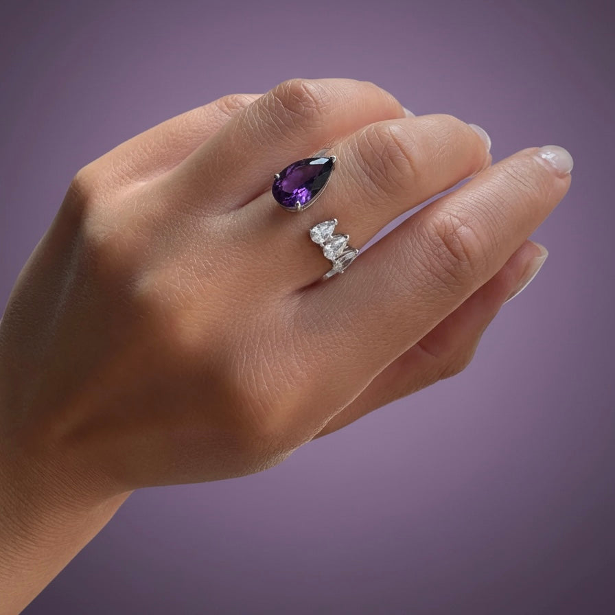 Nova Flare Open Ring – Purple Amethyst