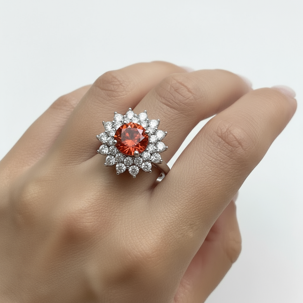 Juno Flower Ring – Orange Padparadscha Sapphire