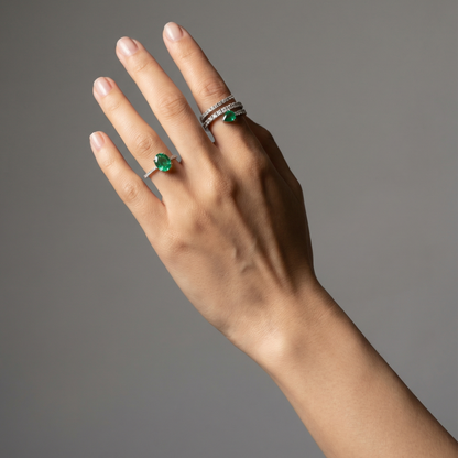 Velara Pavé Solitaire Ring – Zambian Green Emerald