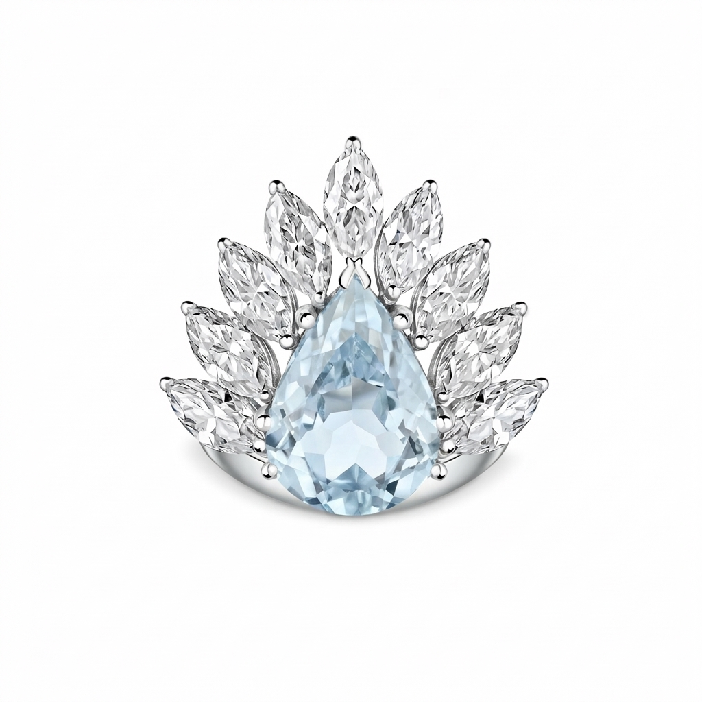 Nova Pavone Ring – Light Blue Aquamarine