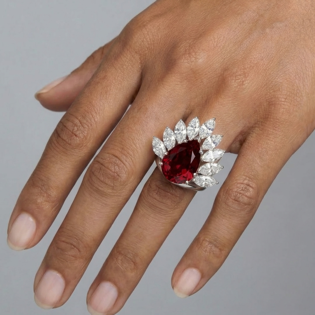 Nova Pavone Ring – Deep Red Garnet