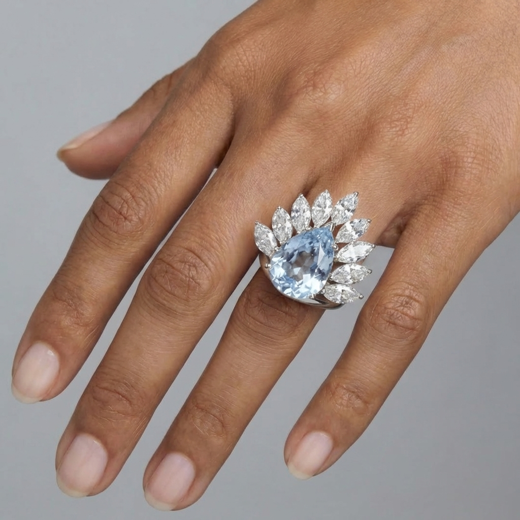 Nova Pavone Ring – Light Blue Aquamarine