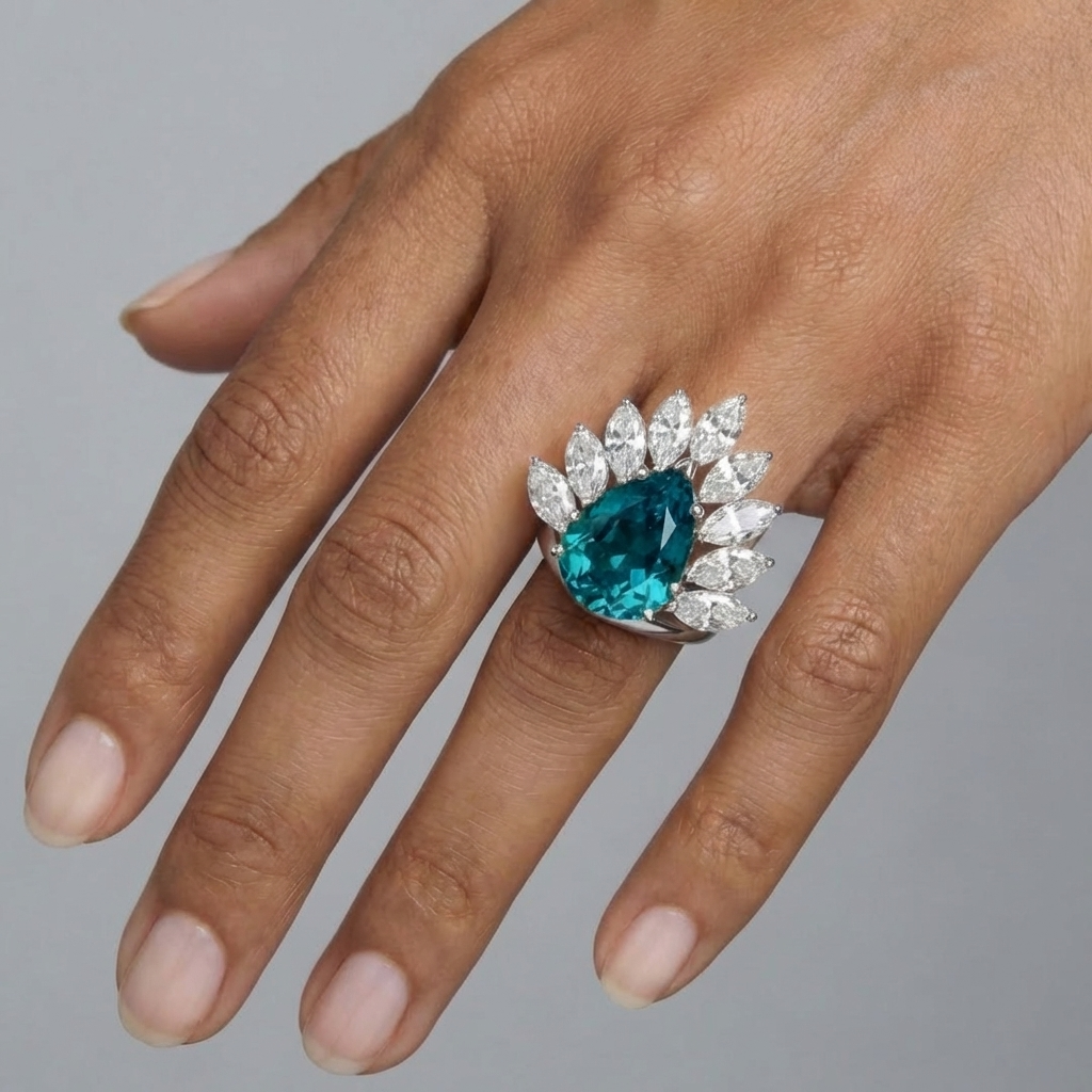 Nova Pavone Ring – Teal Blue Spinel