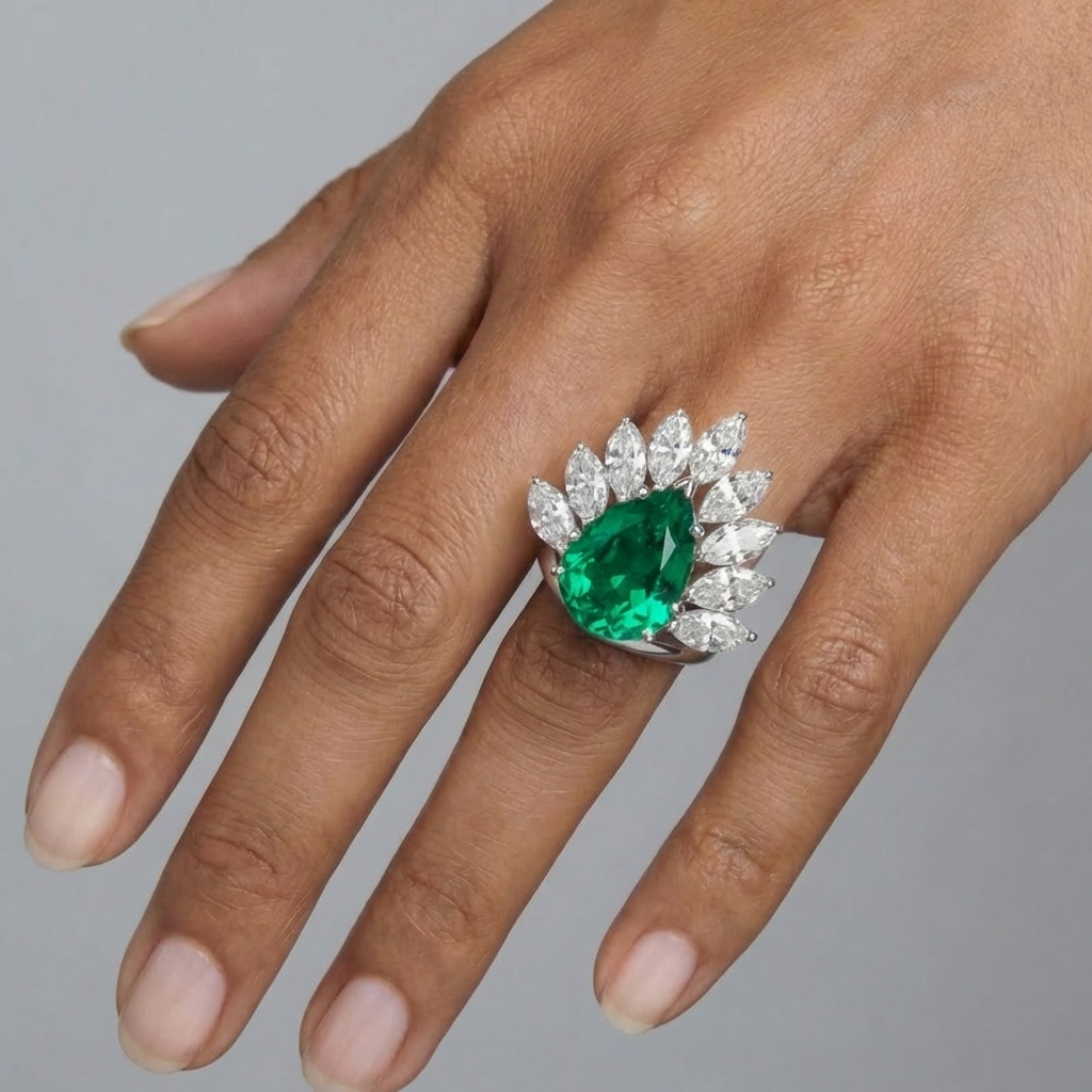 Nova Pavone Ring – Colombian Green Emerald