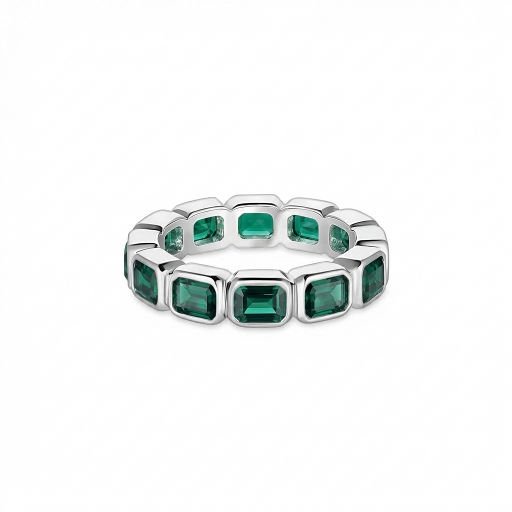 Nexus Lateral Eternity Ring – Zambian Green Emerald