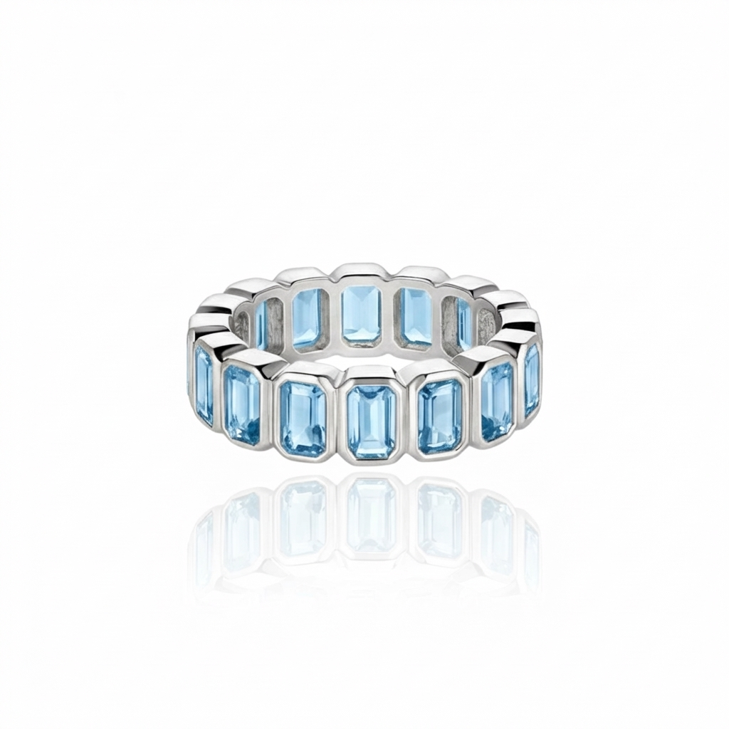 Nexus Vertical Eternity Ring – Teal Blue Spinel