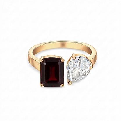 Nova Toi & Moi Ring – Deep Red Garnet