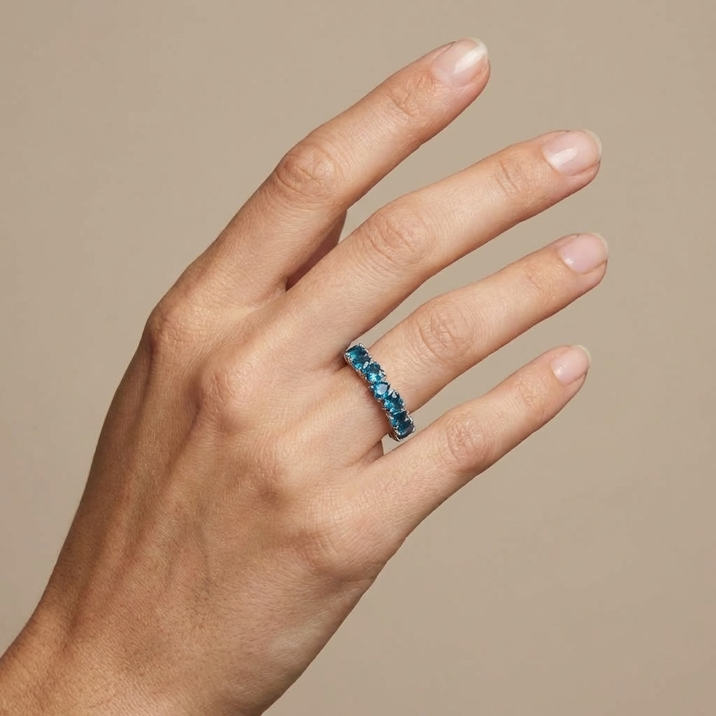 Amore Eternity Ring – Teal Blue Spinel
