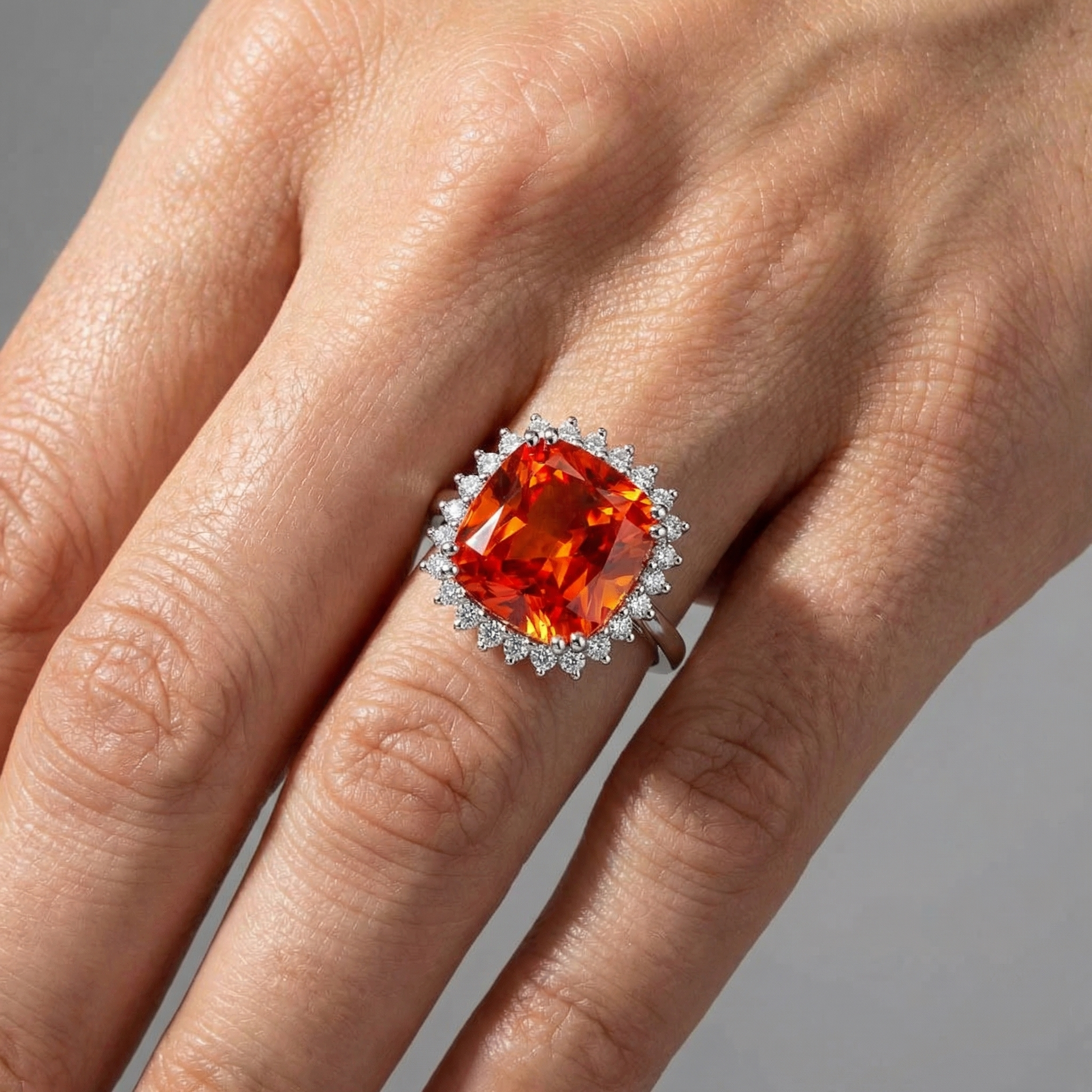 Aria Halo Statement Ring – Orange Padparadscha Sapphire
