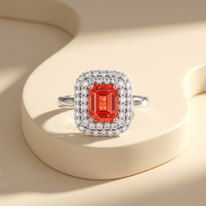 Nexus Double Halo Ring – Orange Padparadscha Sapphire