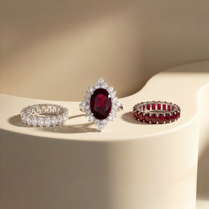 Velara Crown Ring – Deep Red Garnet