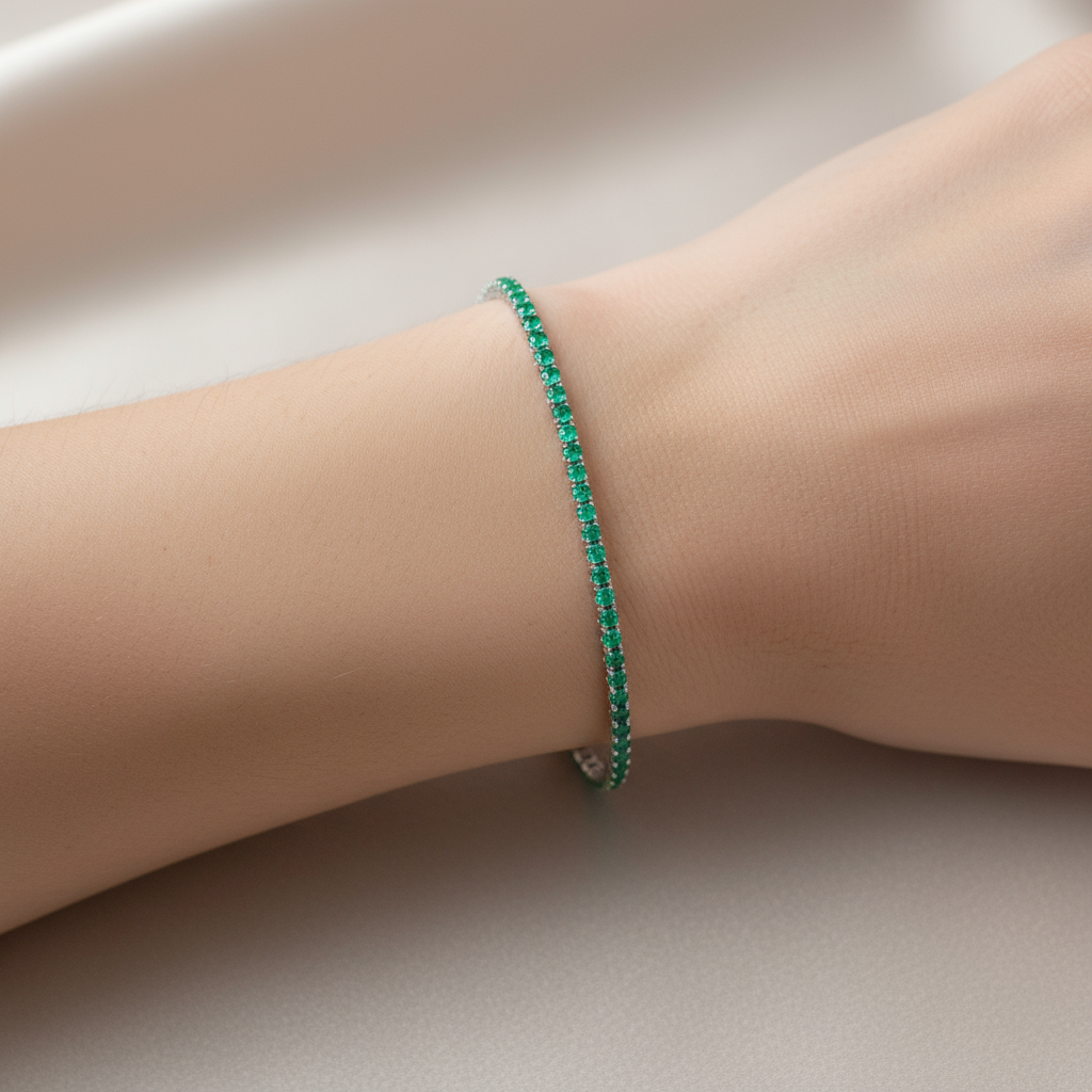 Juno Mini Tennis Bracelet – Colombian Green Emerald