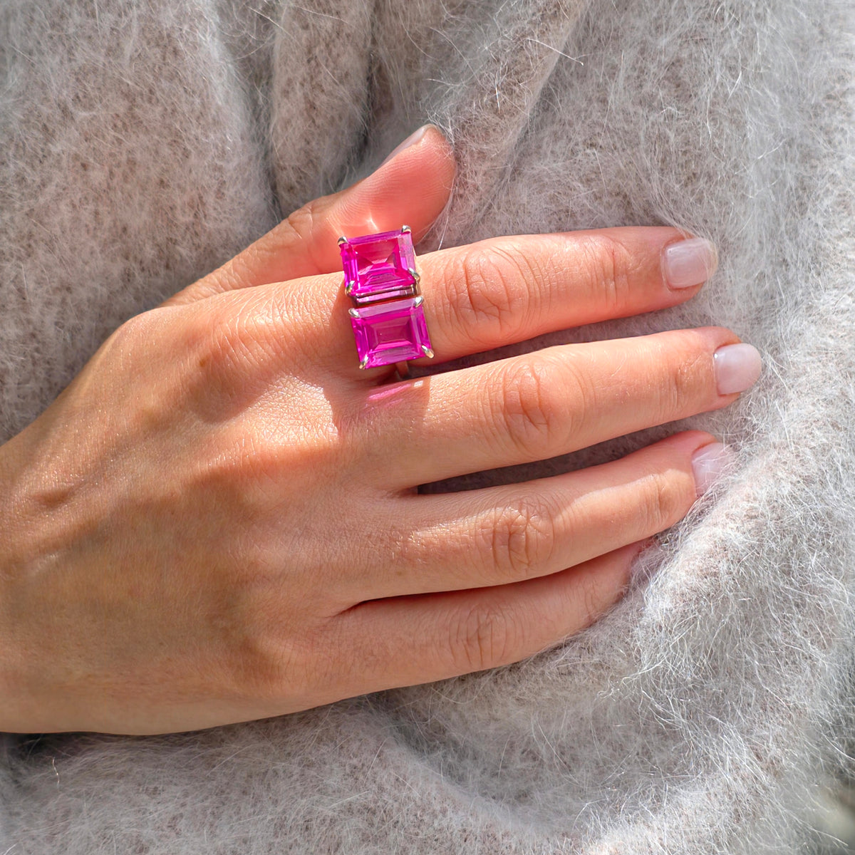 Nexus Twin Ring – Teal Blue Spinel