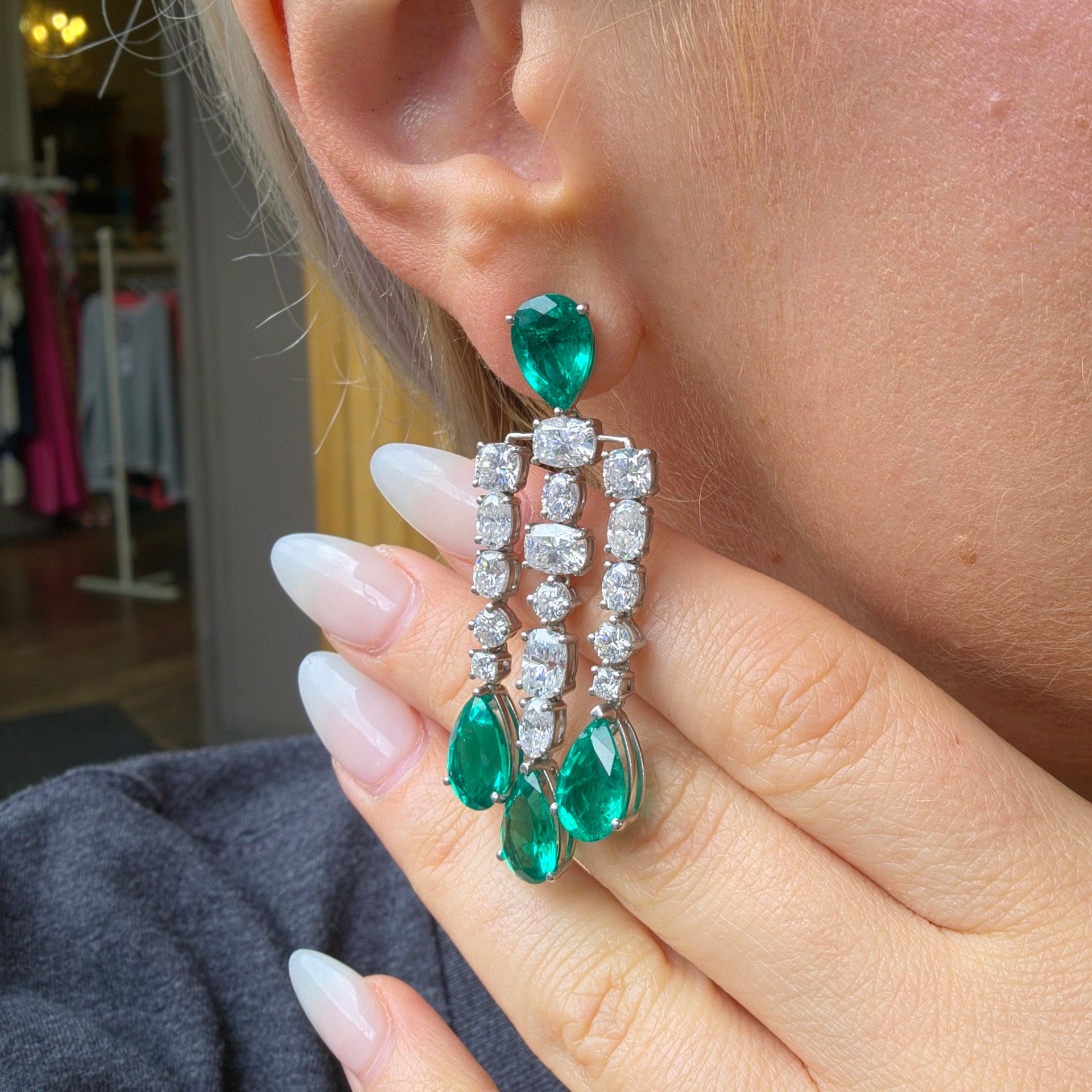 Nova Cascade Earrings – Colombian Green Emerald