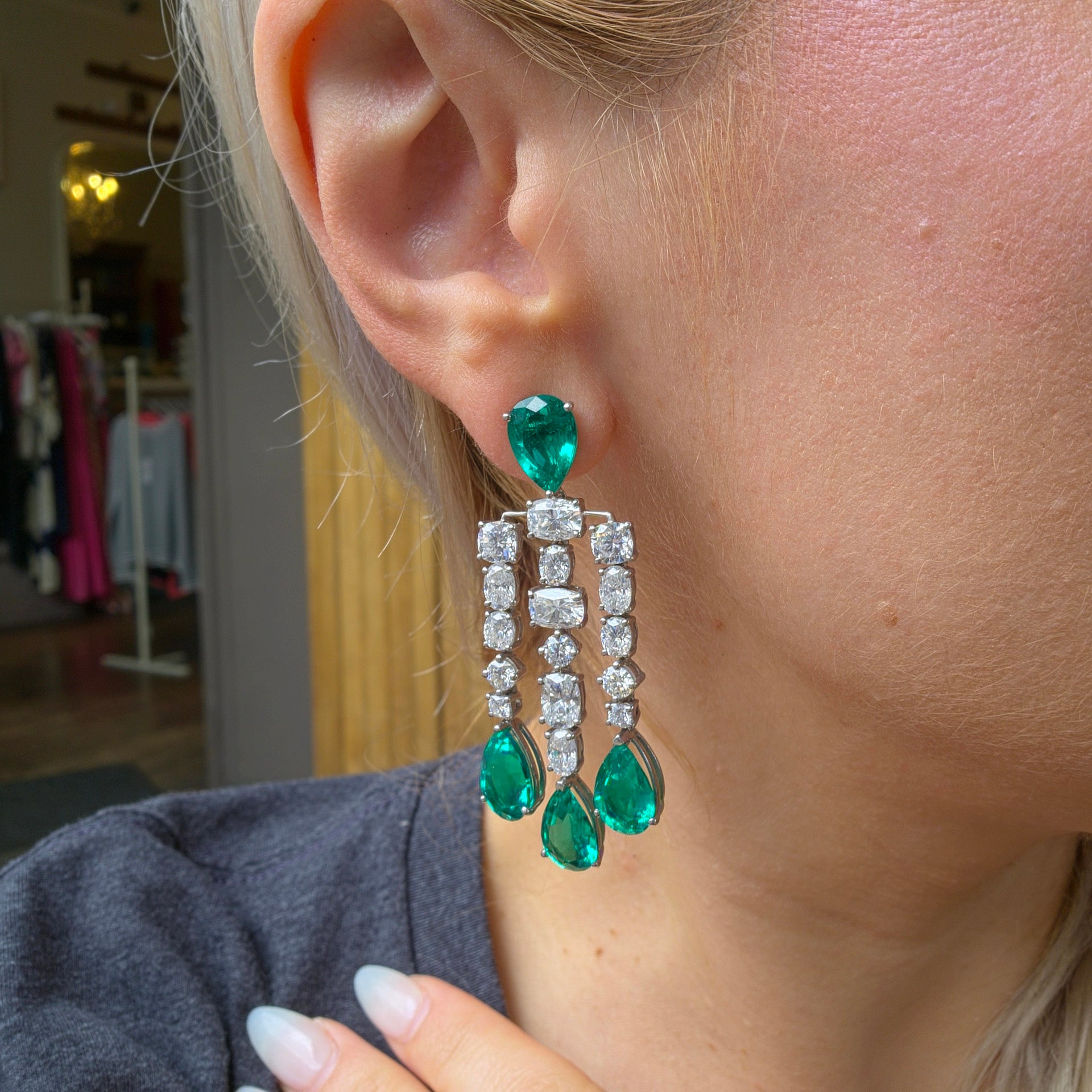 Nova Cascade Earrings – Colombian Green Emerald