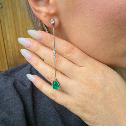 Nova Long Drop Earrings – Colombian Green Emerald