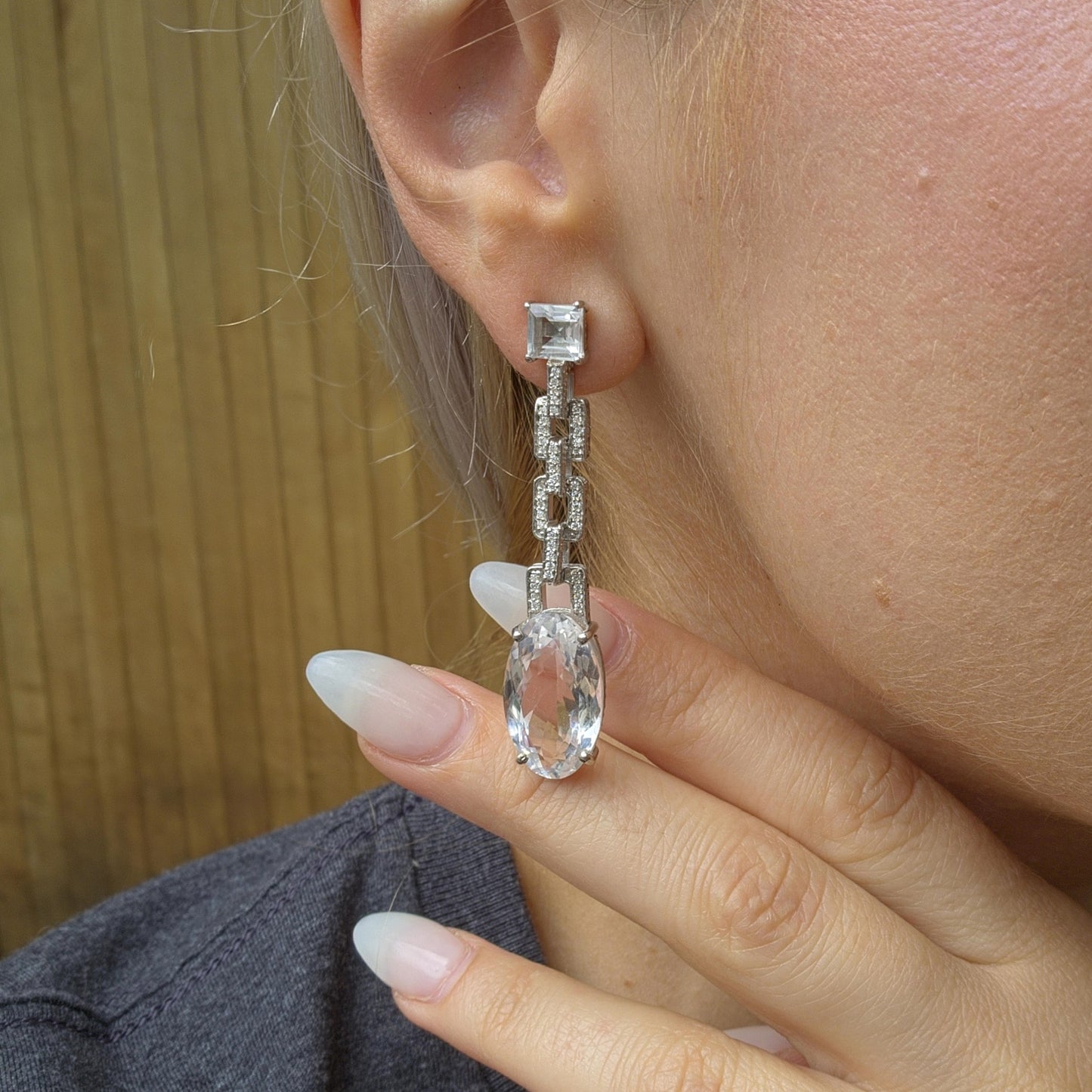 Velara Drop-Link Earrings – Rock Crystal