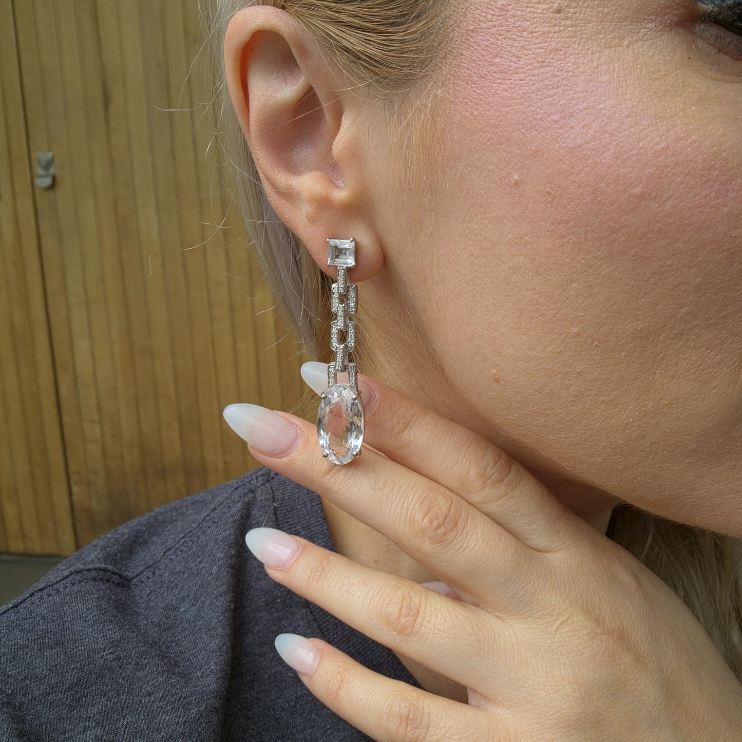 Velara Drop-Link Earrings – Rock Crystal