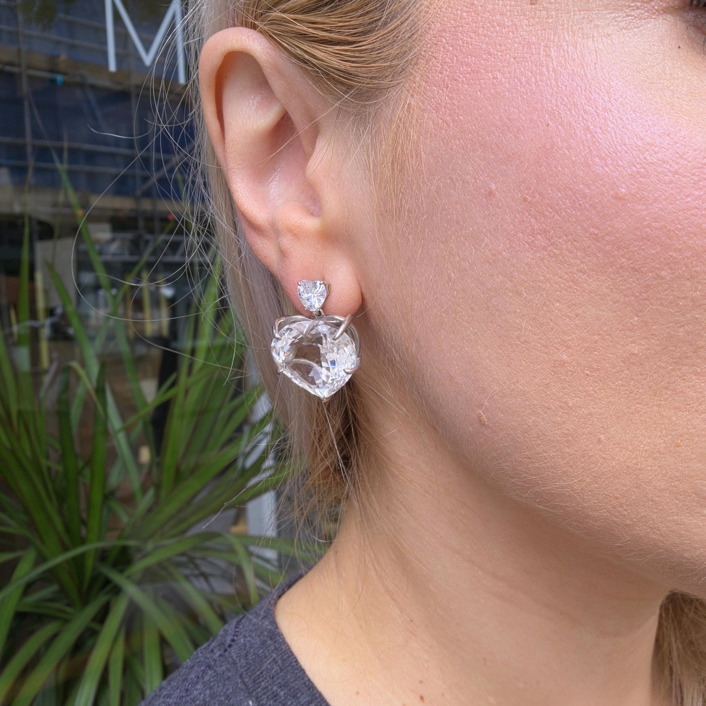 Amore Double Heart Earrings – Rock Crystal