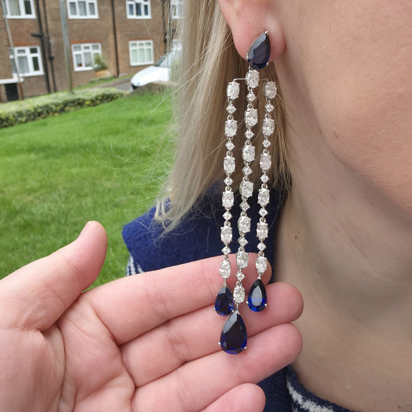 Nova Grand Cascade Earrings – Blue Sapphire
