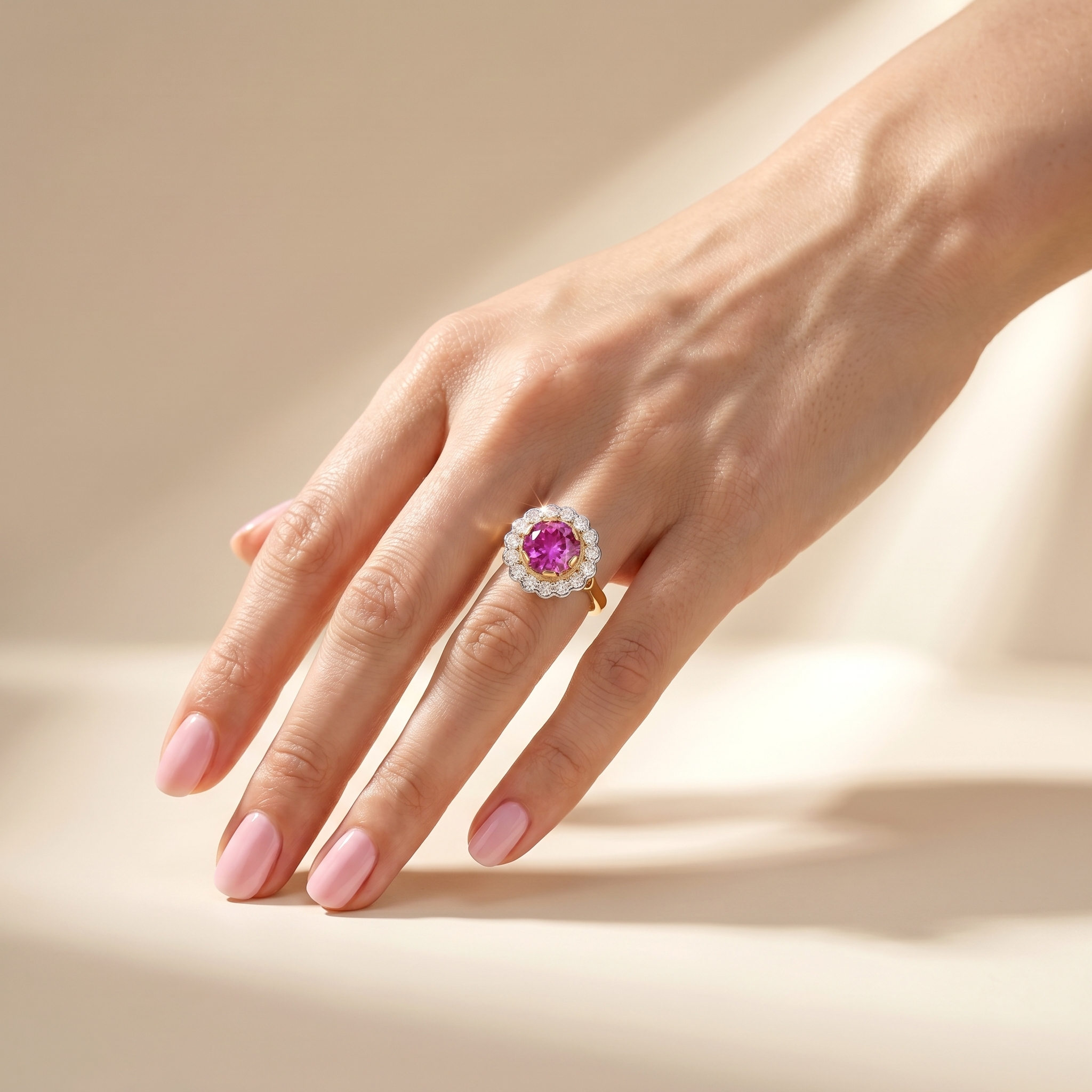 Juno Daisy Ring – Vivid Pink Sapphire