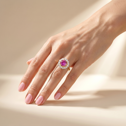 Juno Daisy Ring – Vivid Pink Sapphire
