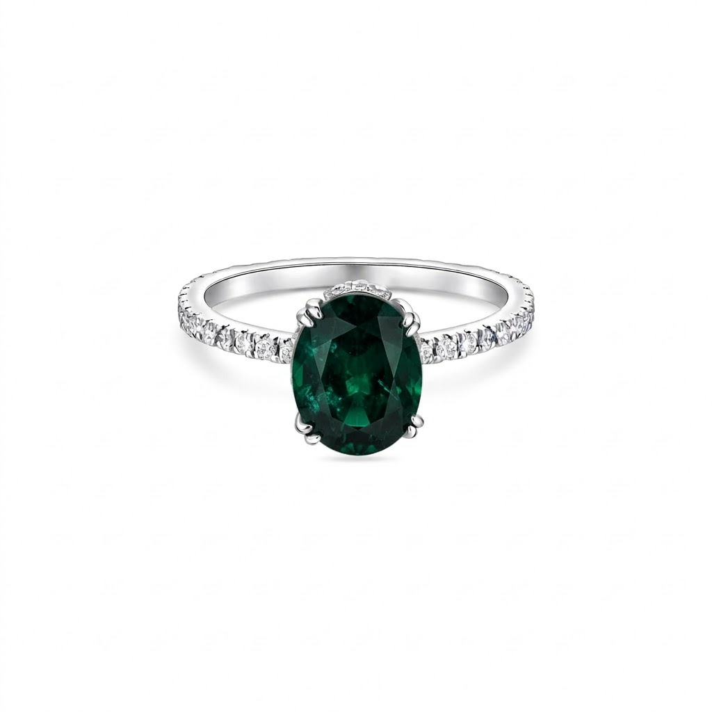 Velara Pavé Solitaire Ring – Zambian Green Emerald