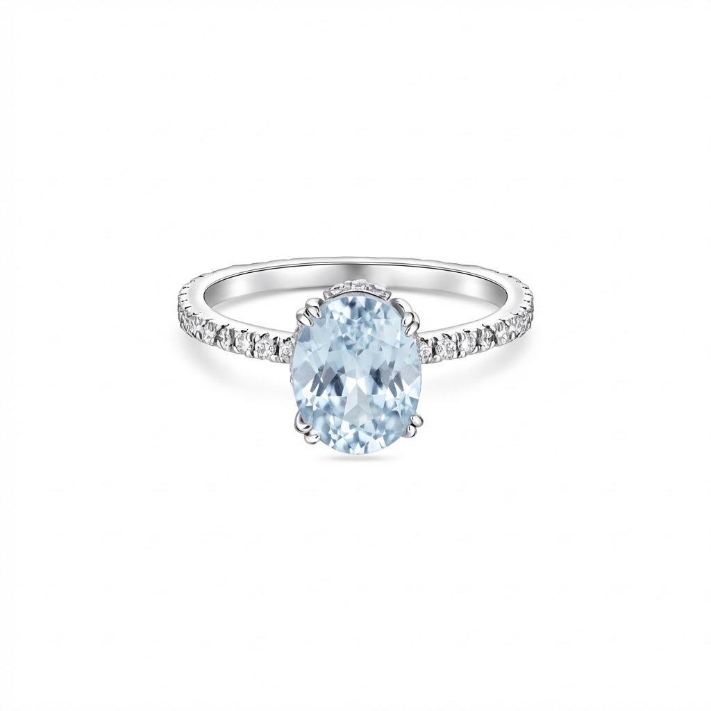 Velara Pavé Solitaire Ring – Light Blue Aquamarine