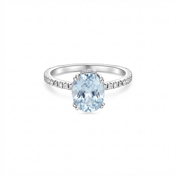 Velara Pavé Solitaire Ring – Light Blue Aquamarine