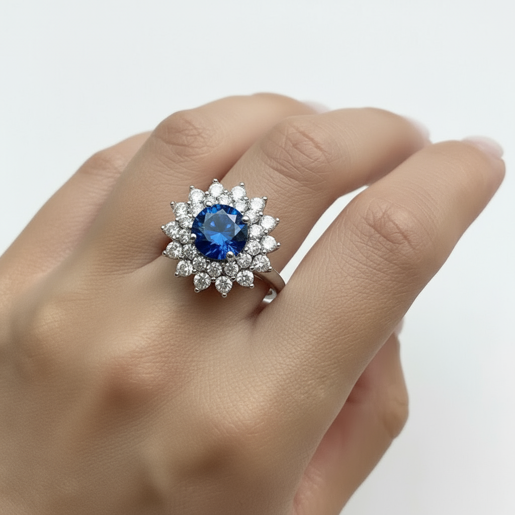 Juno Flower Ring – Blue Sapphire