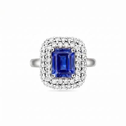 Nexus Double Halo Ring – Blue Sapphire