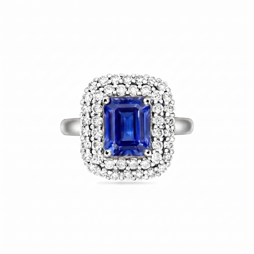 Nexus Double Halo Ring – Blue Sapphire