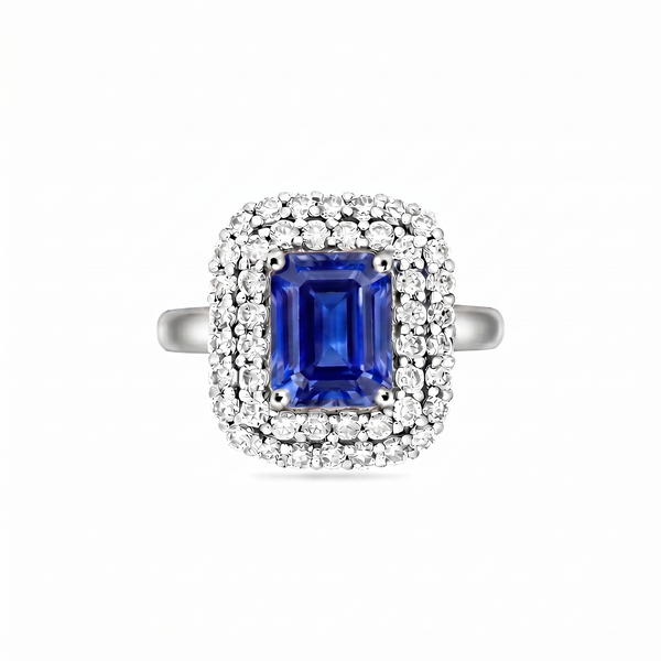 Nexus Double Halo Ring – Blue Sapphire
