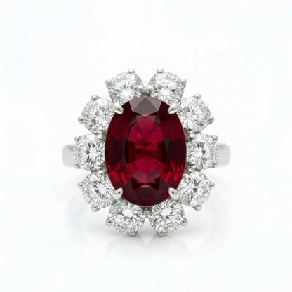 Velara Grand Halo Ring – Deep Red Garnet