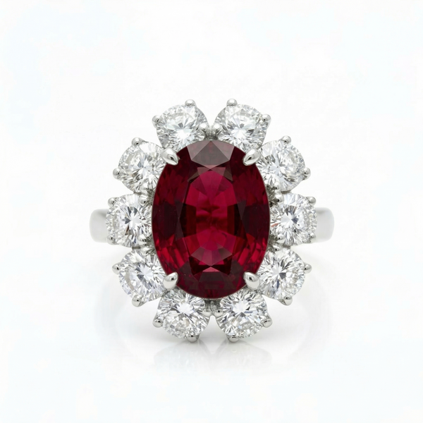 Velara Grand Halo Ring – Deep Red Garnet