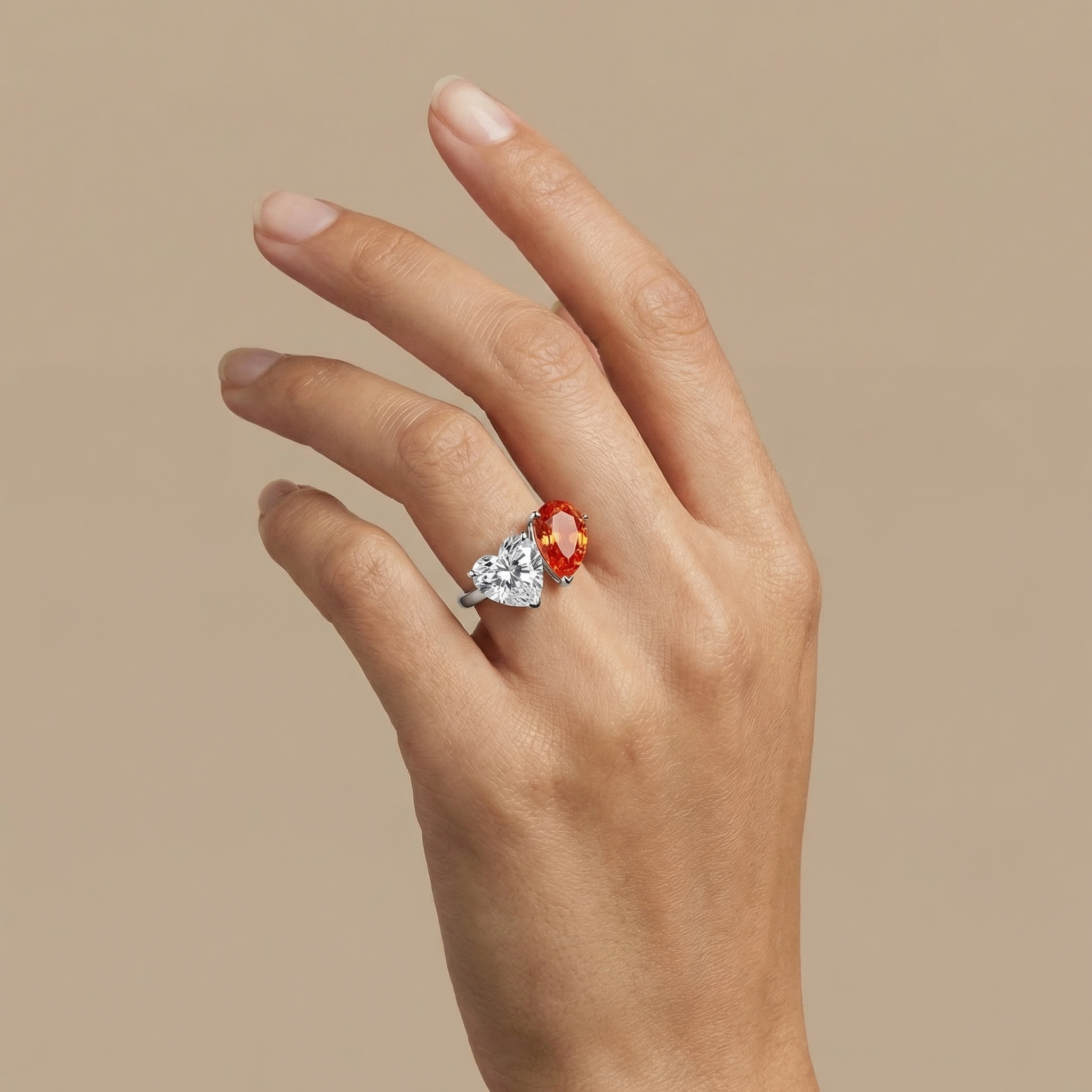 Amore Toi & Moi Ring – Orange Padparadscha Sapphire