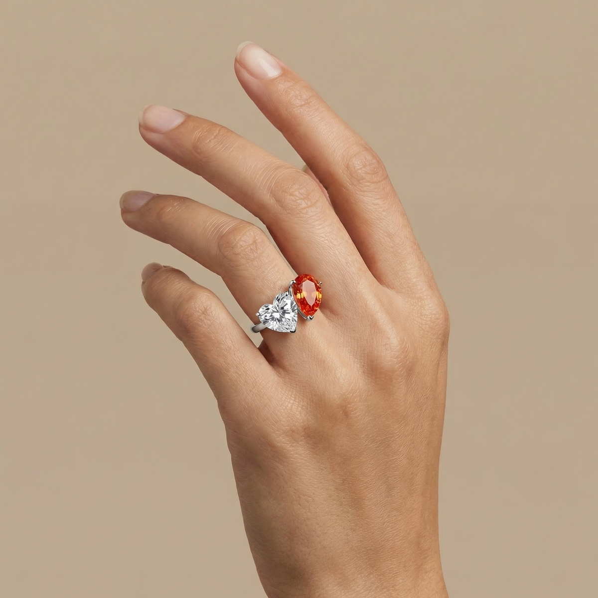 Amore Toi & Moi Ring – Orange Padparadscha Sapphire