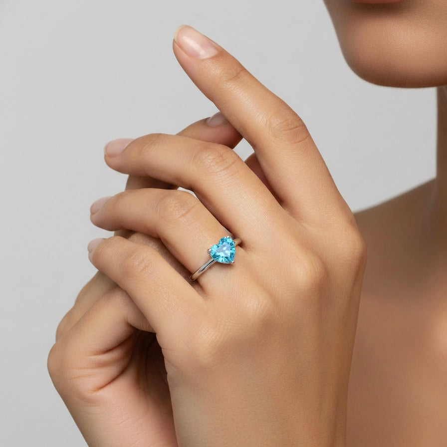 Amore Solitaire Ring – Teal Blue Spinel
