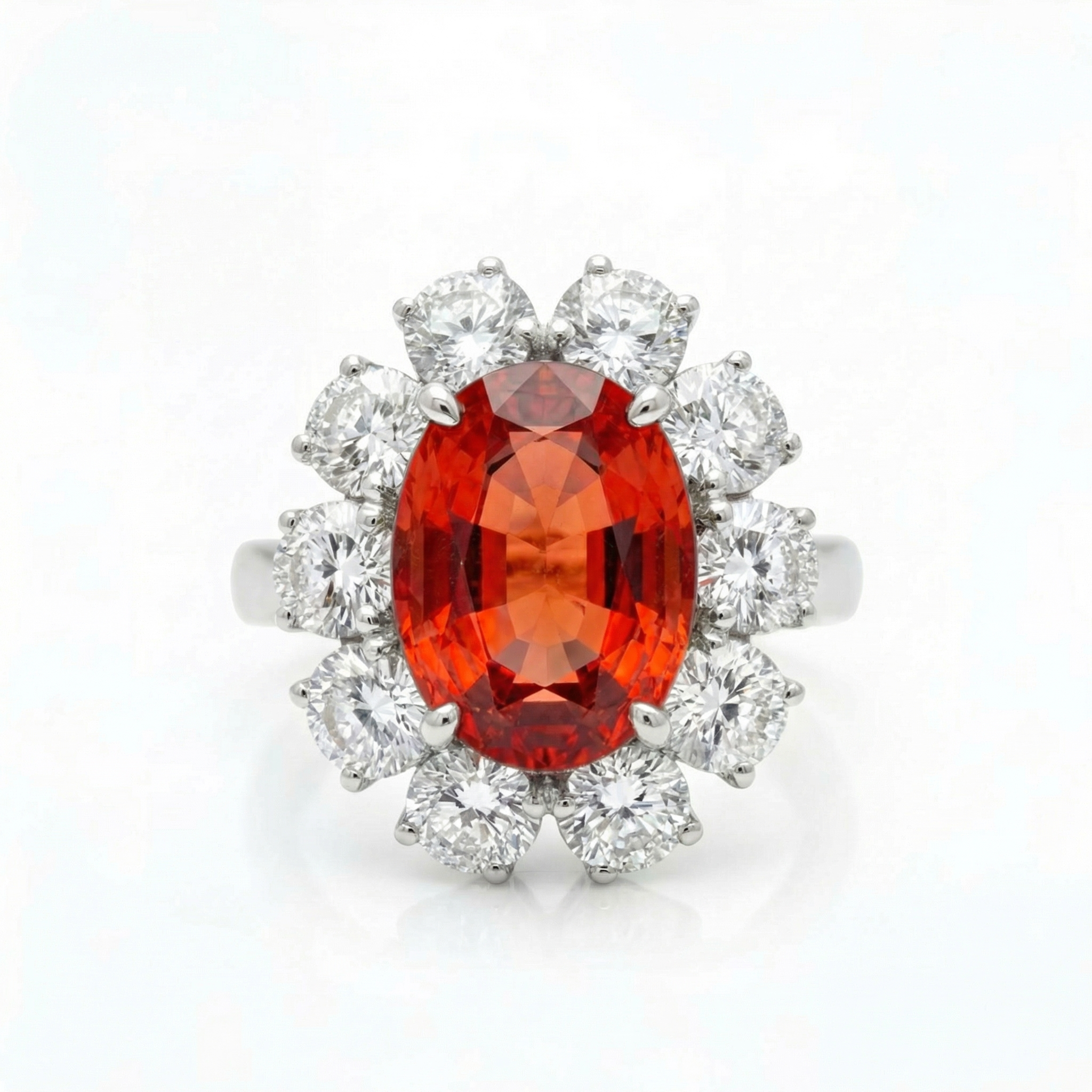 Velara Grand Halo Ring – Orange Padparadscha Sapphire