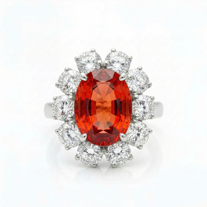 Velara Grand Halo Ring – Orange Padparadscha Sapphire