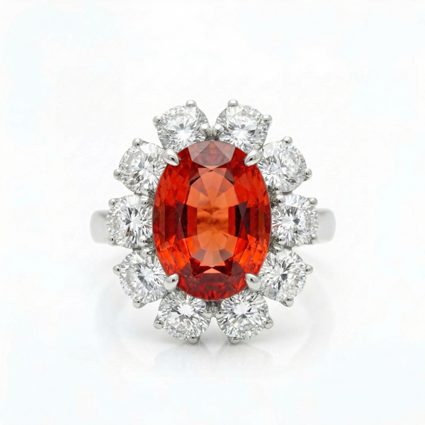 Velara Grand Halo Ring – Orange Padparadscha Sapphire