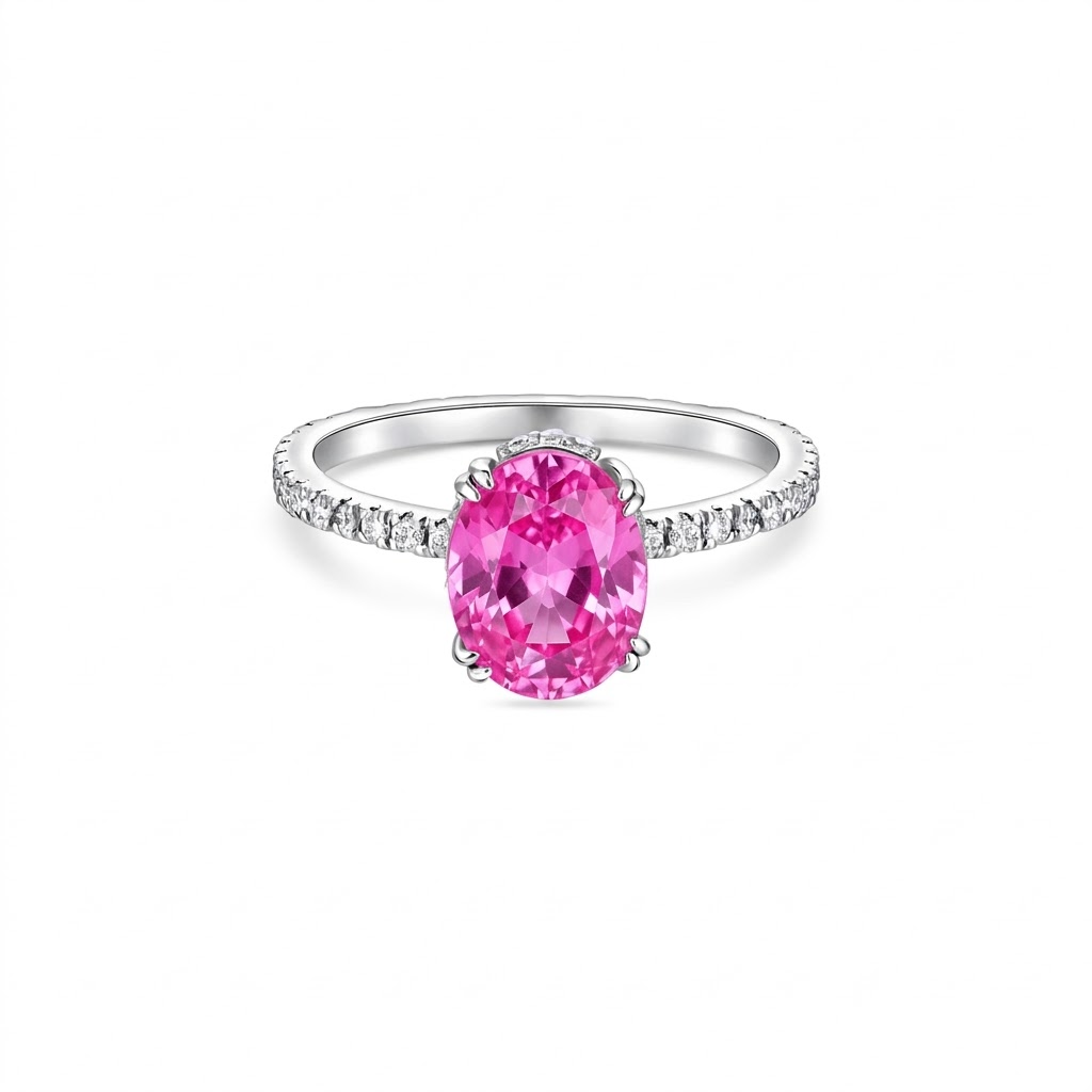 Velara Pavé Solitaire Ring – Vivid Pink Sapphire