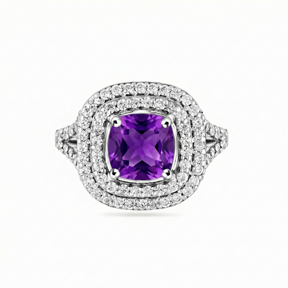Aria Double Halo Ring – Purple Sapphire
