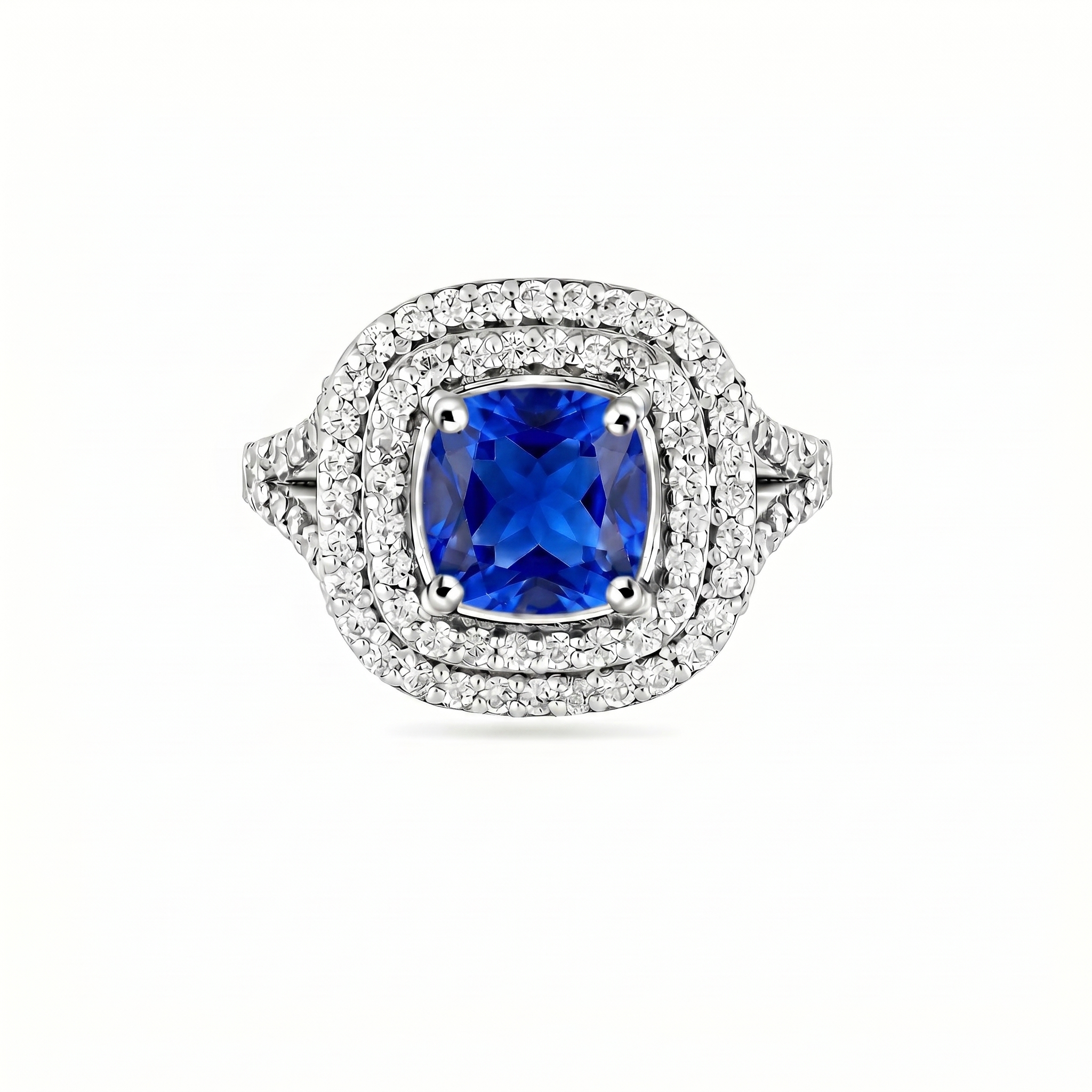 Aria Double Halo Ring – Blue Sapphire