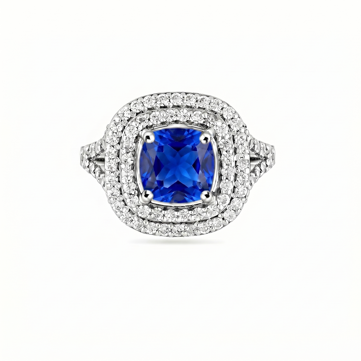 Aria Double Halo Ring – Blue Sapphire