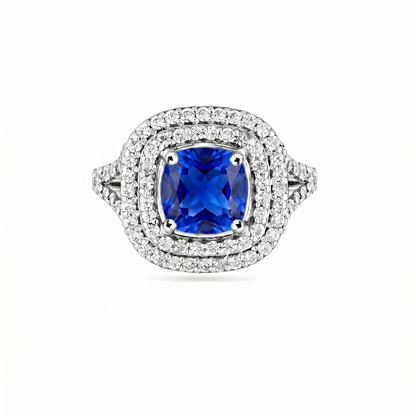 Aria Double Halo Ring – Blue Sapphire
